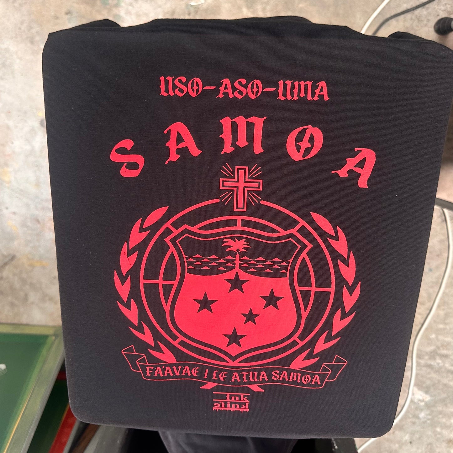 Samoa seal red ink on black tee