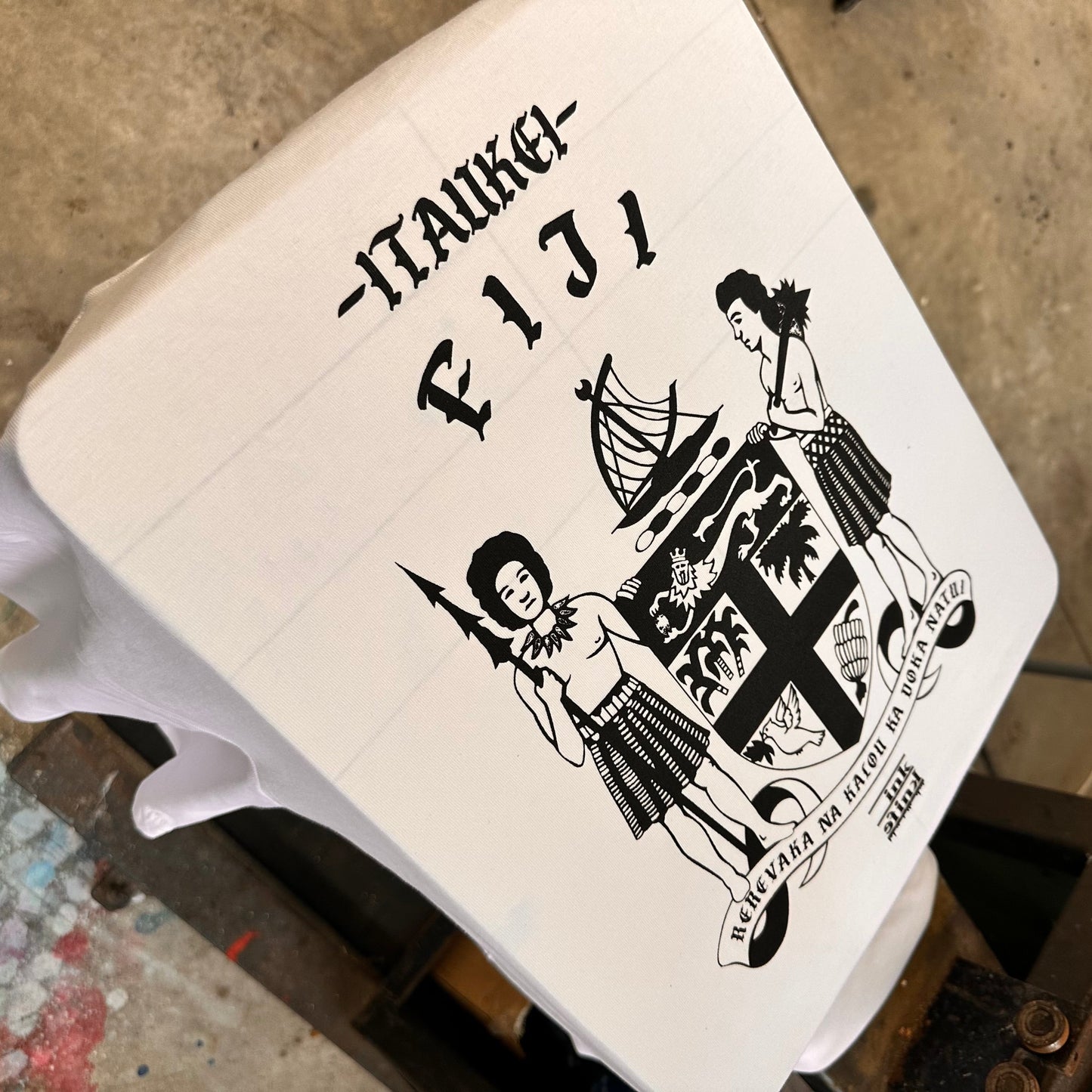Fiji seal black ink on white tee