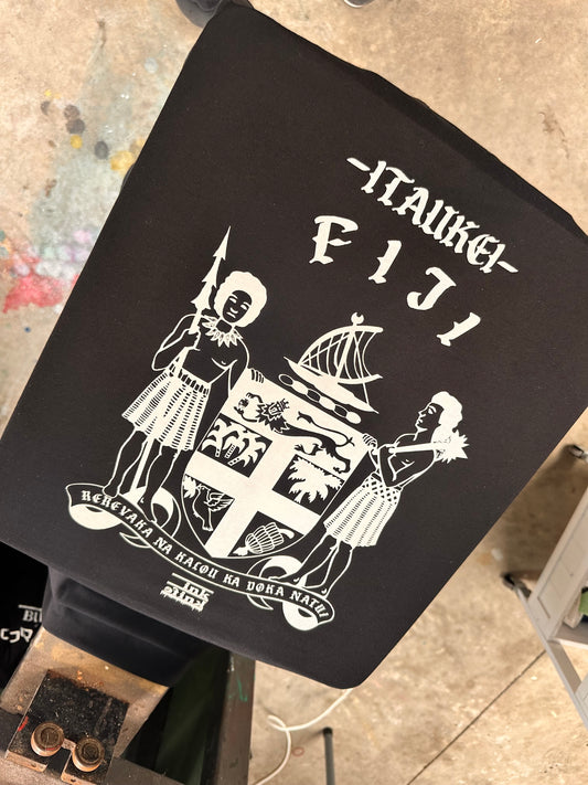 Fiji seal white ink on black tee