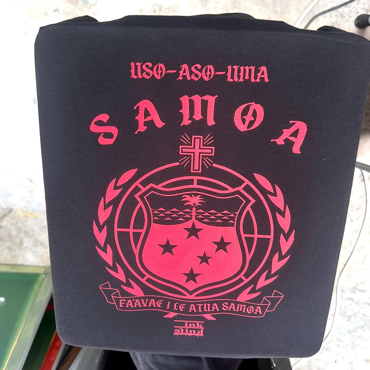 Samoa seal red ink on black tee