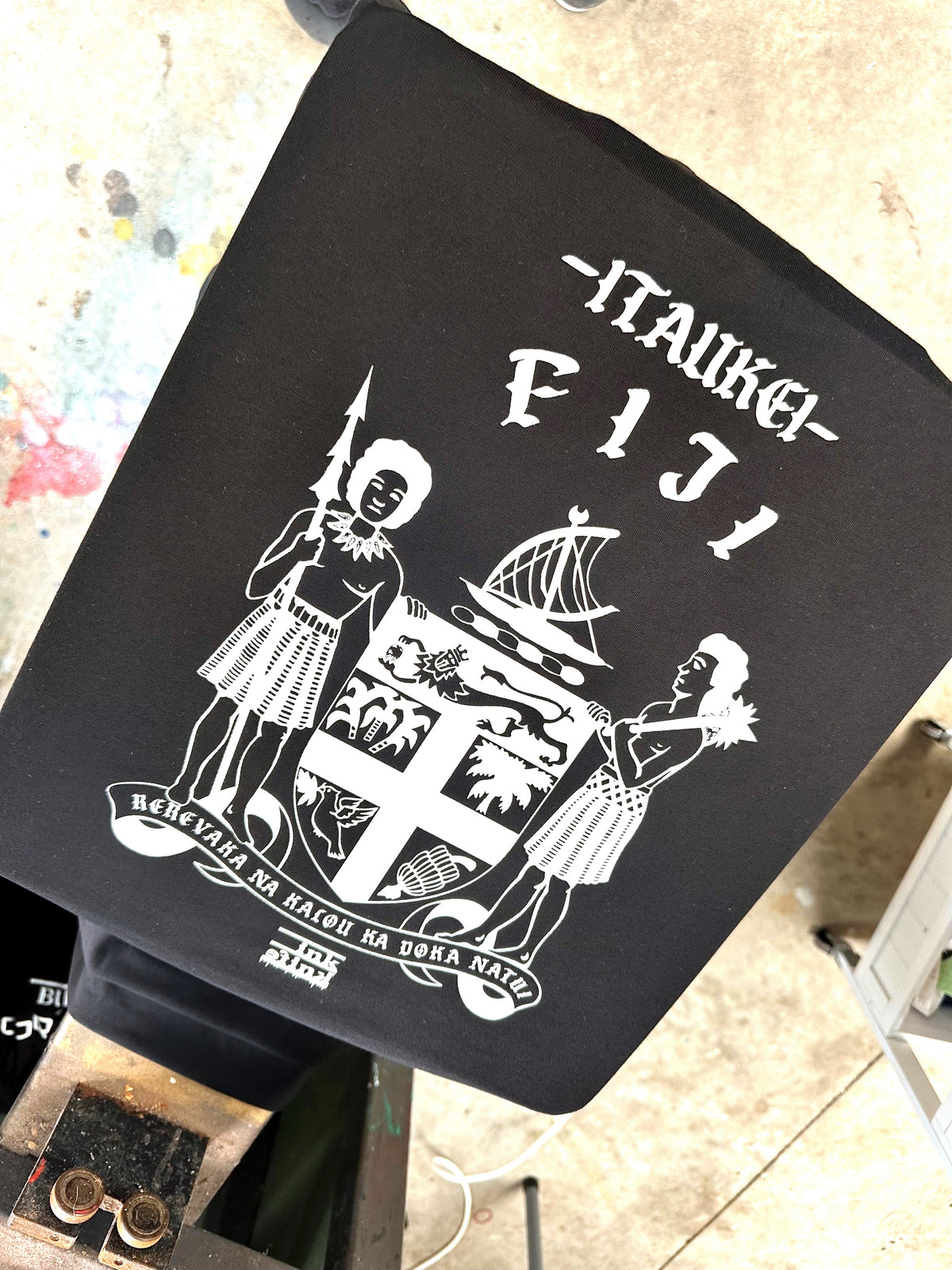 Fiji seal white ink on black tee