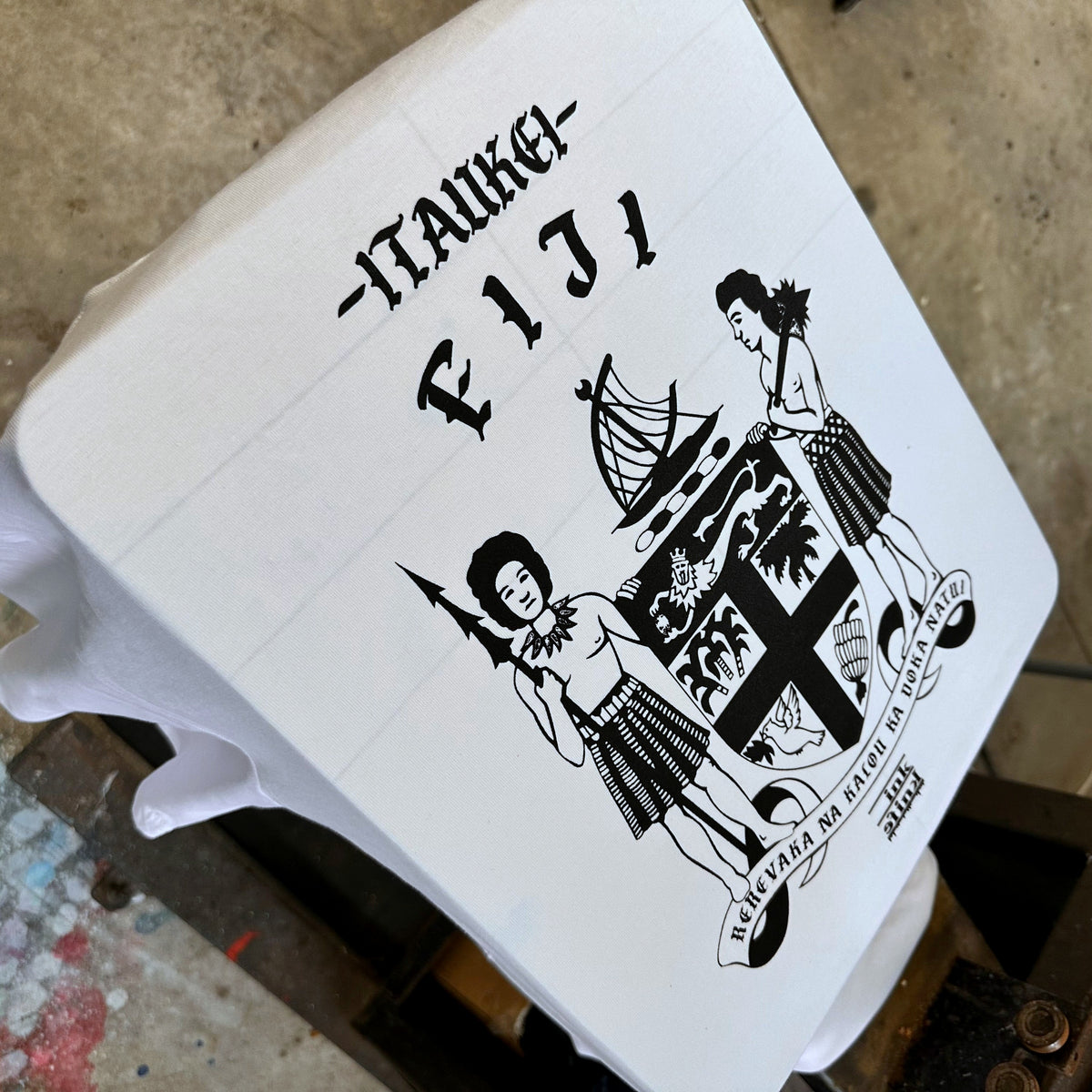 Fiji seal black ink on white tee