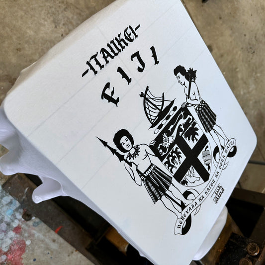 Fiji seal black ink on white tee